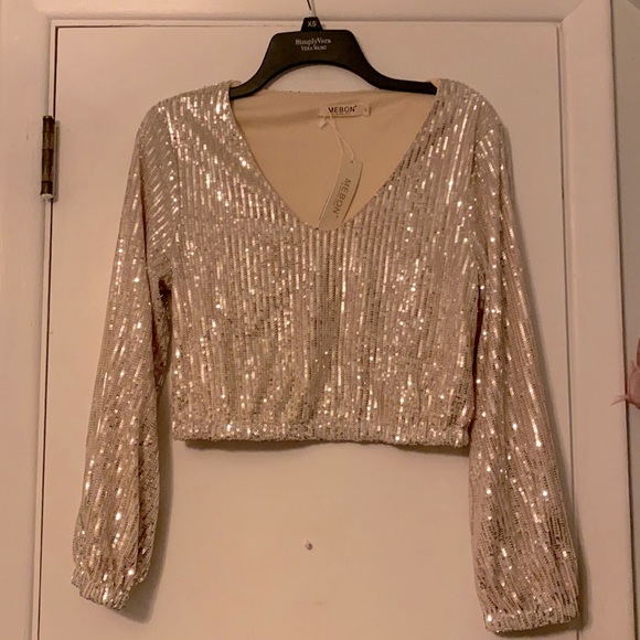 Champagne Sequin Long Sleeve Top - Picture 5 of 8